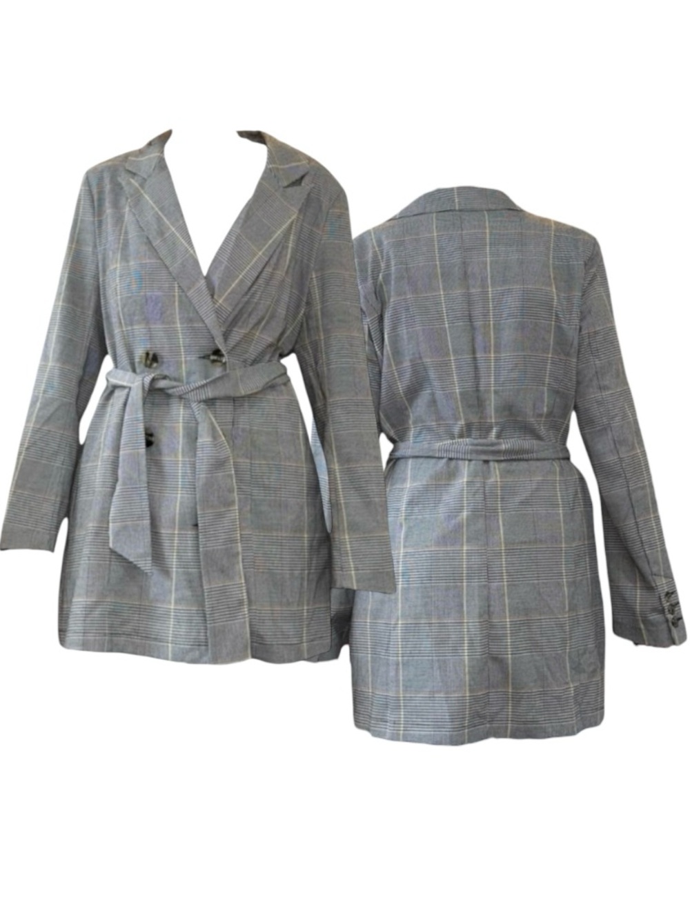 Forever 21 Gray Plaid Belted Blazer Jacket